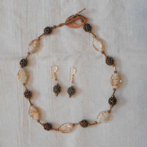 Copper tone and glass beaded necklace